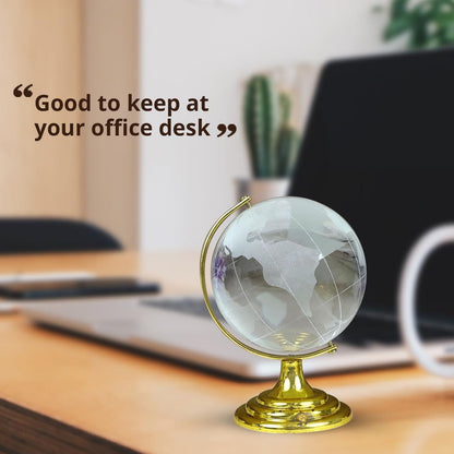 Crystal World Globe with Golden Stand for Desk Decor – detail view