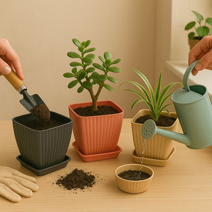 Square Plastic Flower Pots set of 5 – Durable Lightweight – view 8