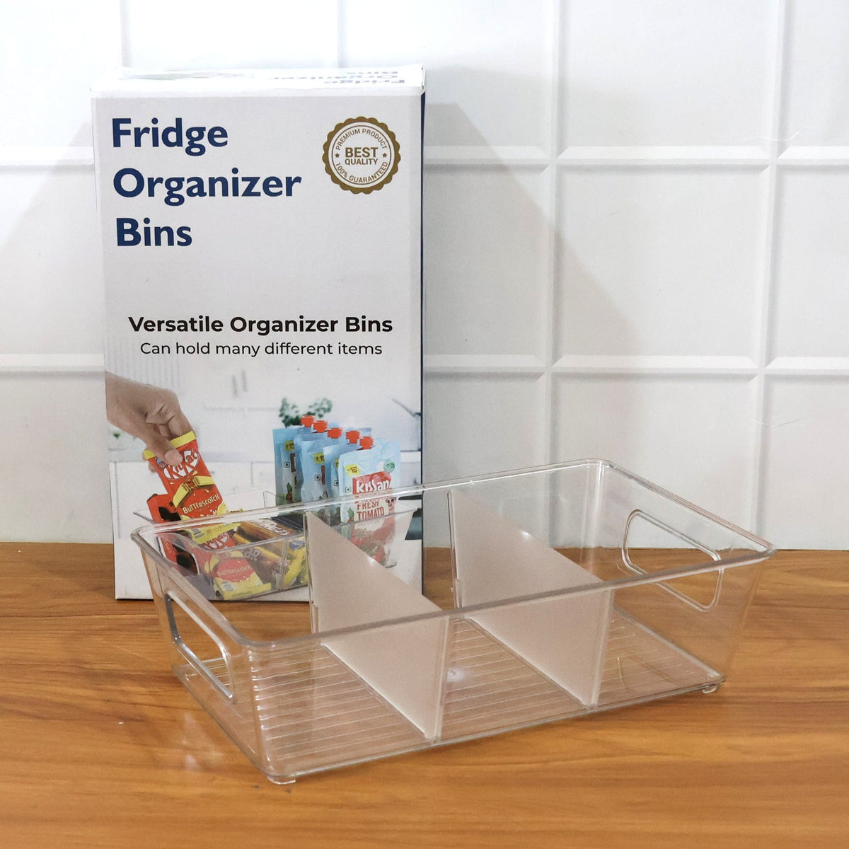 Refrigerator Organizer Bin – Clear Stackable with Handle – view 12