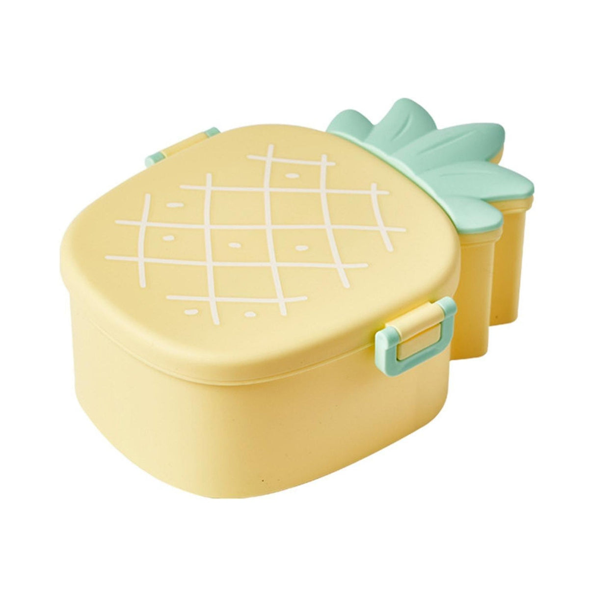 Kids Bento Lunch Box – Pineapple Design with Fork & Spoon – detail view