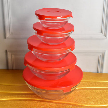 Glass Bowl set – 5 pcs Mixing & Storage with Lids – close-up