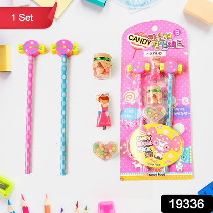 Candy-Themed Pencil set – Fun Stationery Kit – side view