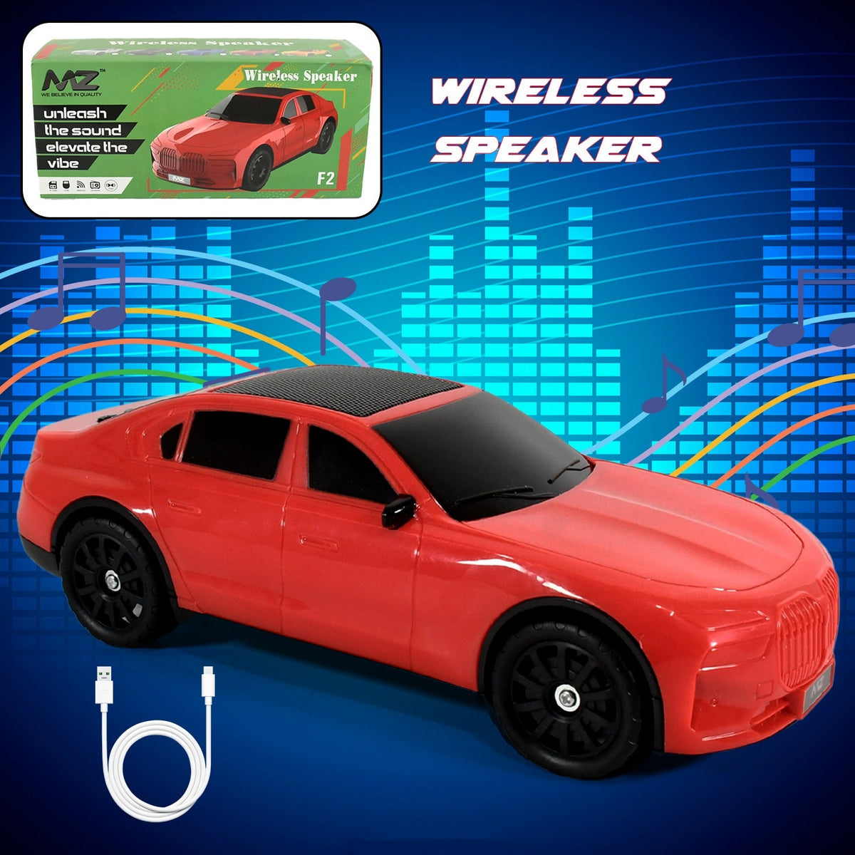 Car Shape Wireless Speaker – Portable Bluetooth FM Radio – detail view