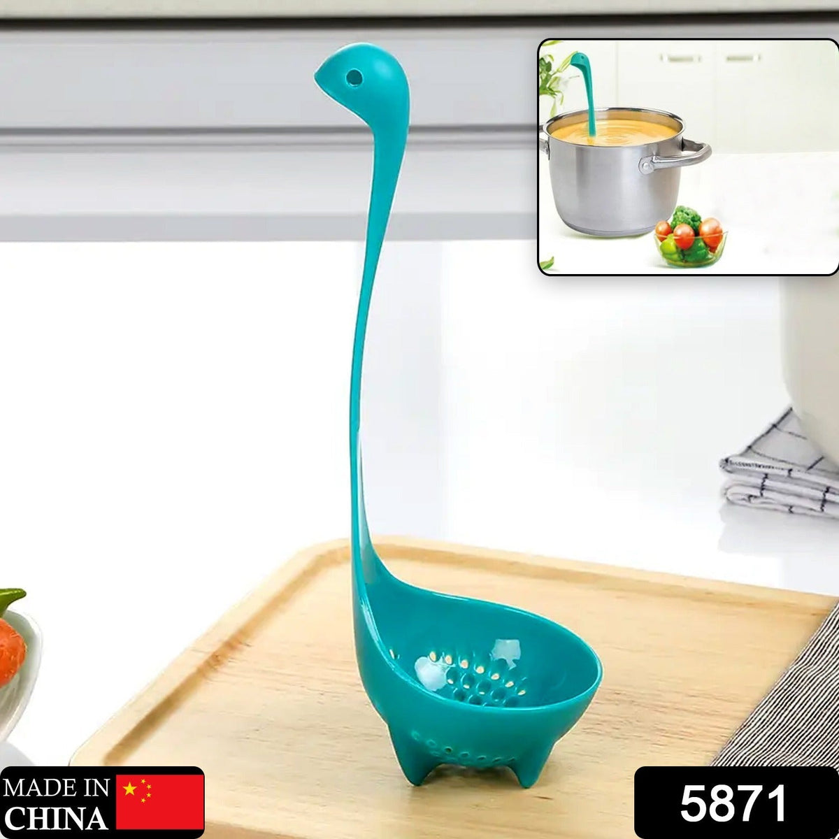 Silicone Soup Spoon – Multifunctional Strainer & Ladle – side view