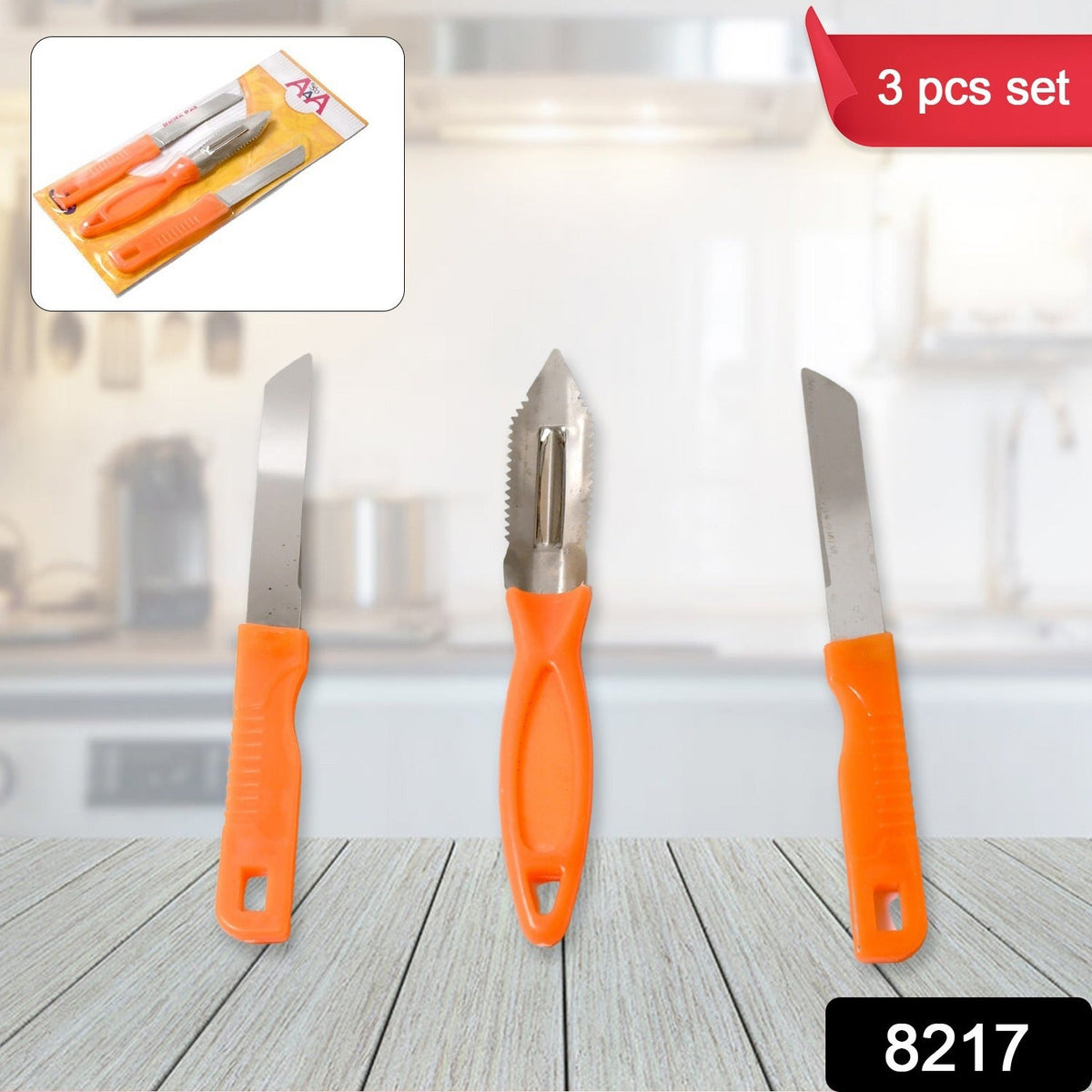Stainless Steel Kitchen Knife set – 3-in-1 Multipurpose – side view