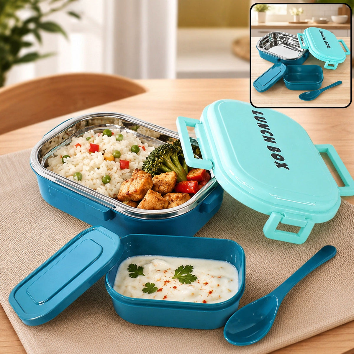Stainless Steel Lunch Box – 3-in-1 Leakproof set