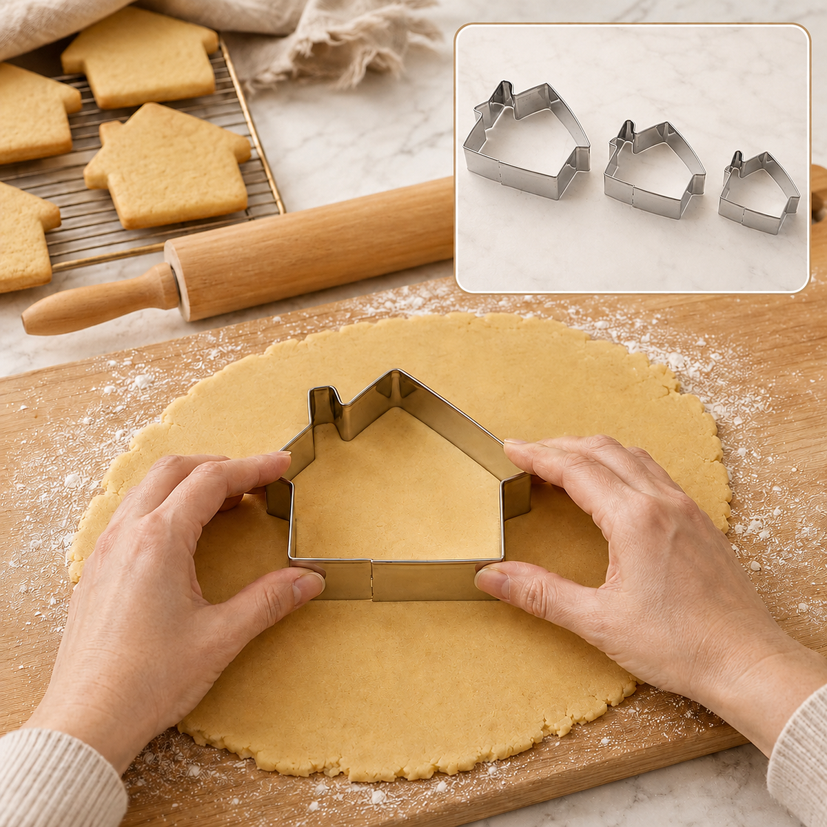 Stainless Steel House Shape Cookie Cutter set – 3 Durable