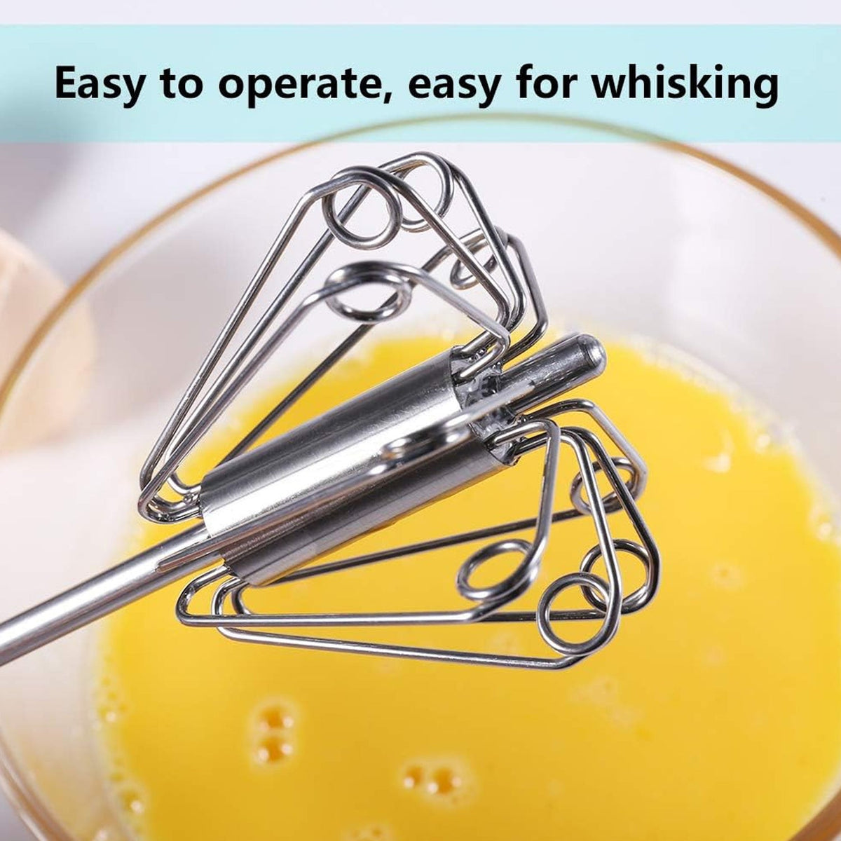 Stainless Steel Egg Whisk – Hand Push Rotary – close-up