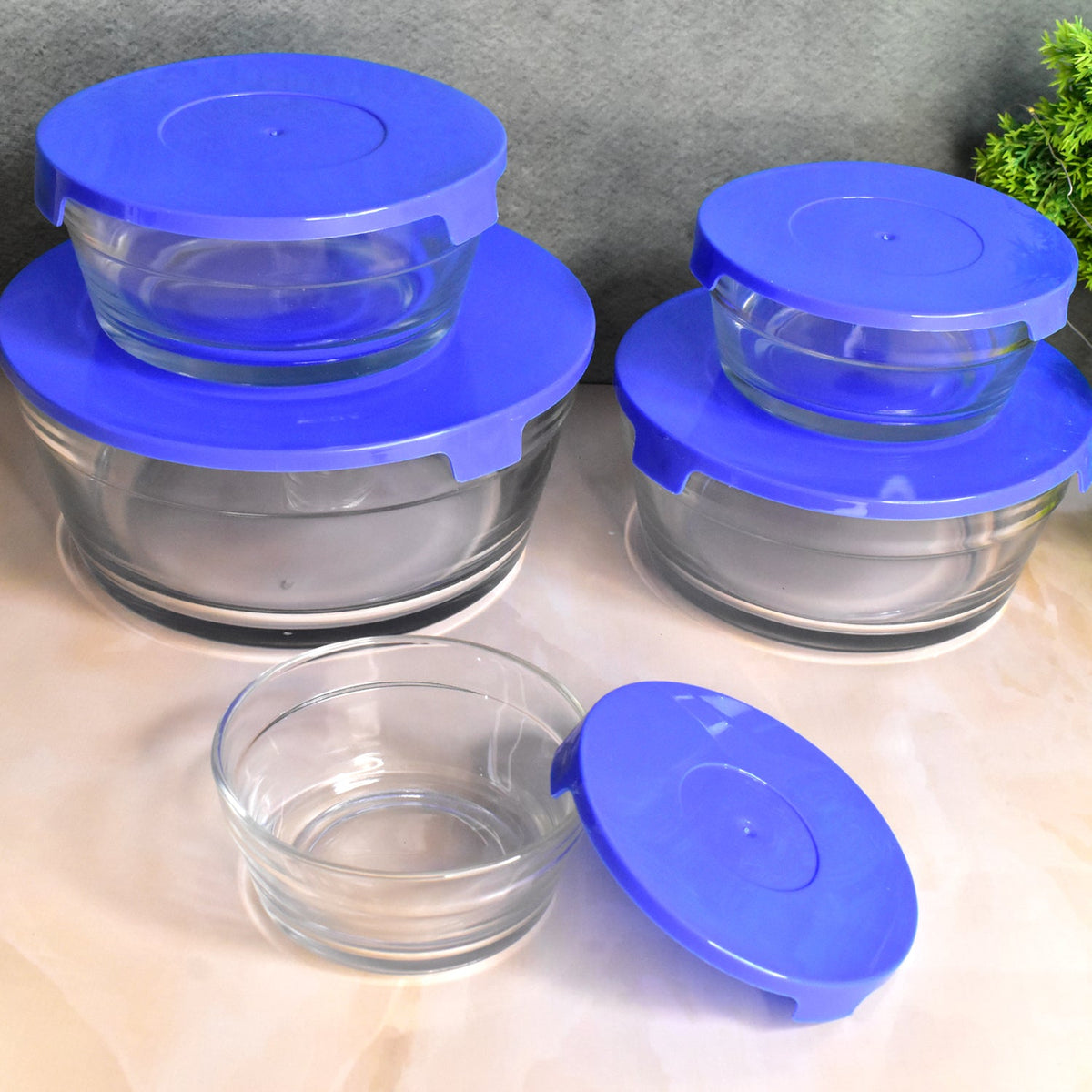 Glass Bowl set – 5-Piece Modern Storage – detail view
