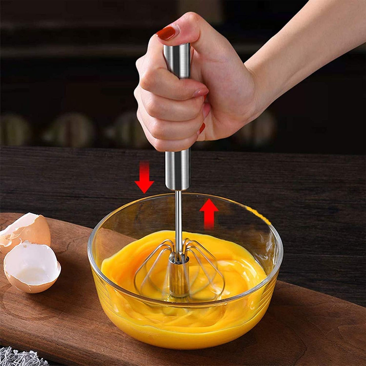 Steel small hand push rotary whisk 27cm