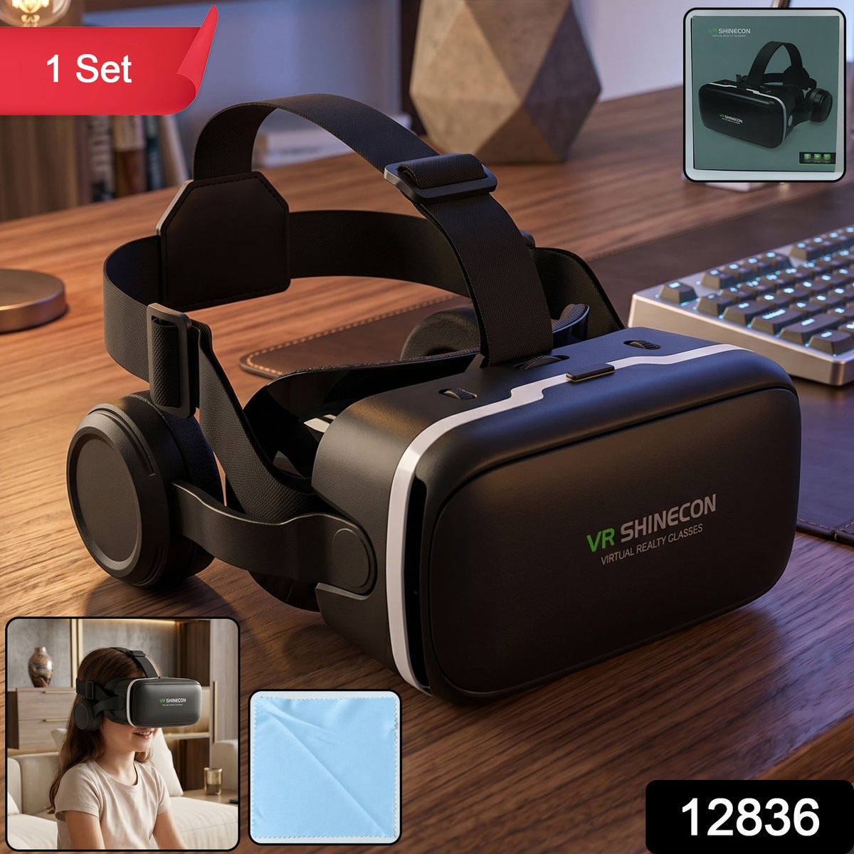 VR Headset – Immersive 3D Experience with Headphones – side view