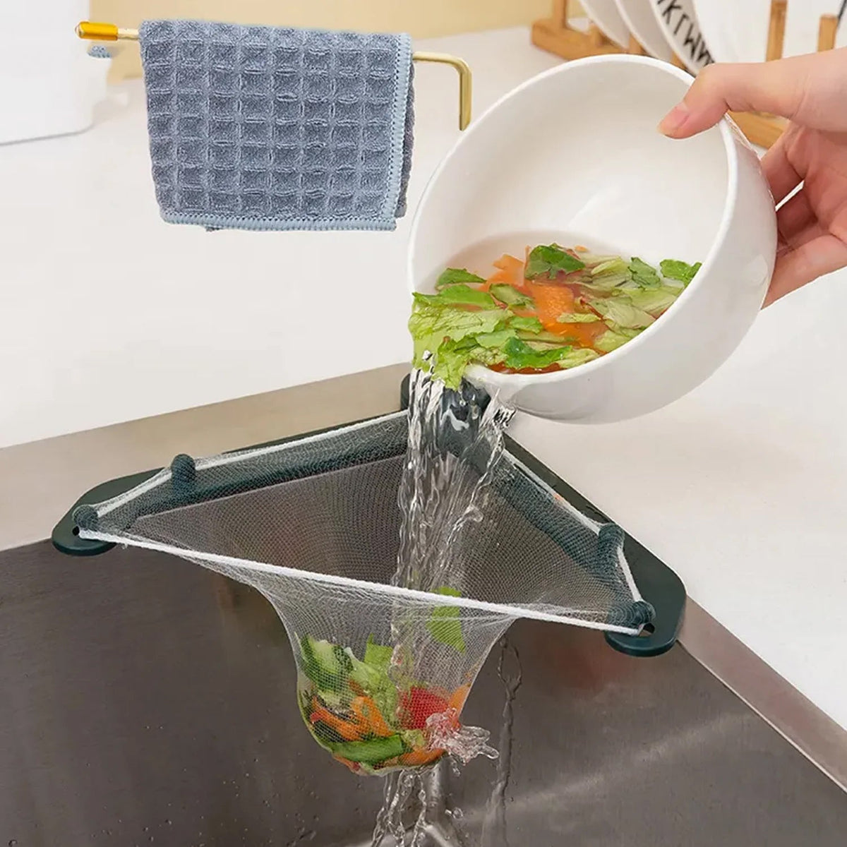 Kitchen Sink Filter Basket – Triangle Strainer – close-up