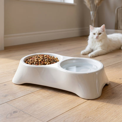 Double bowl pet feeding tray designed for convenient pet meals