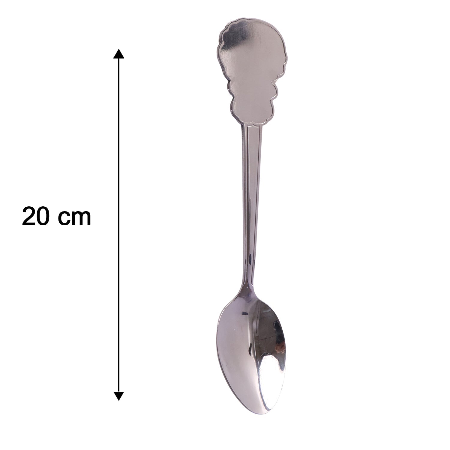 Detailed size guide for the stainless steel carved handle dinner spoon.