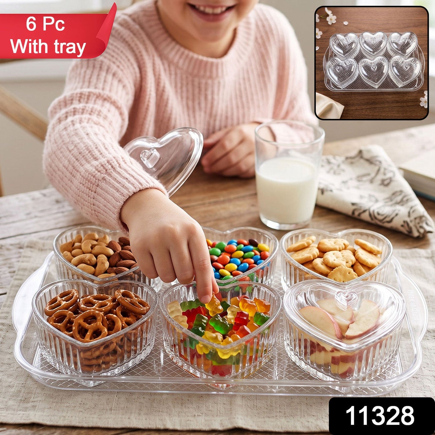 Glass dessert bowls with tray