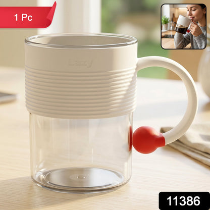 Pack of transparent plastic coffee mugs featuring a stylish ring handle.
