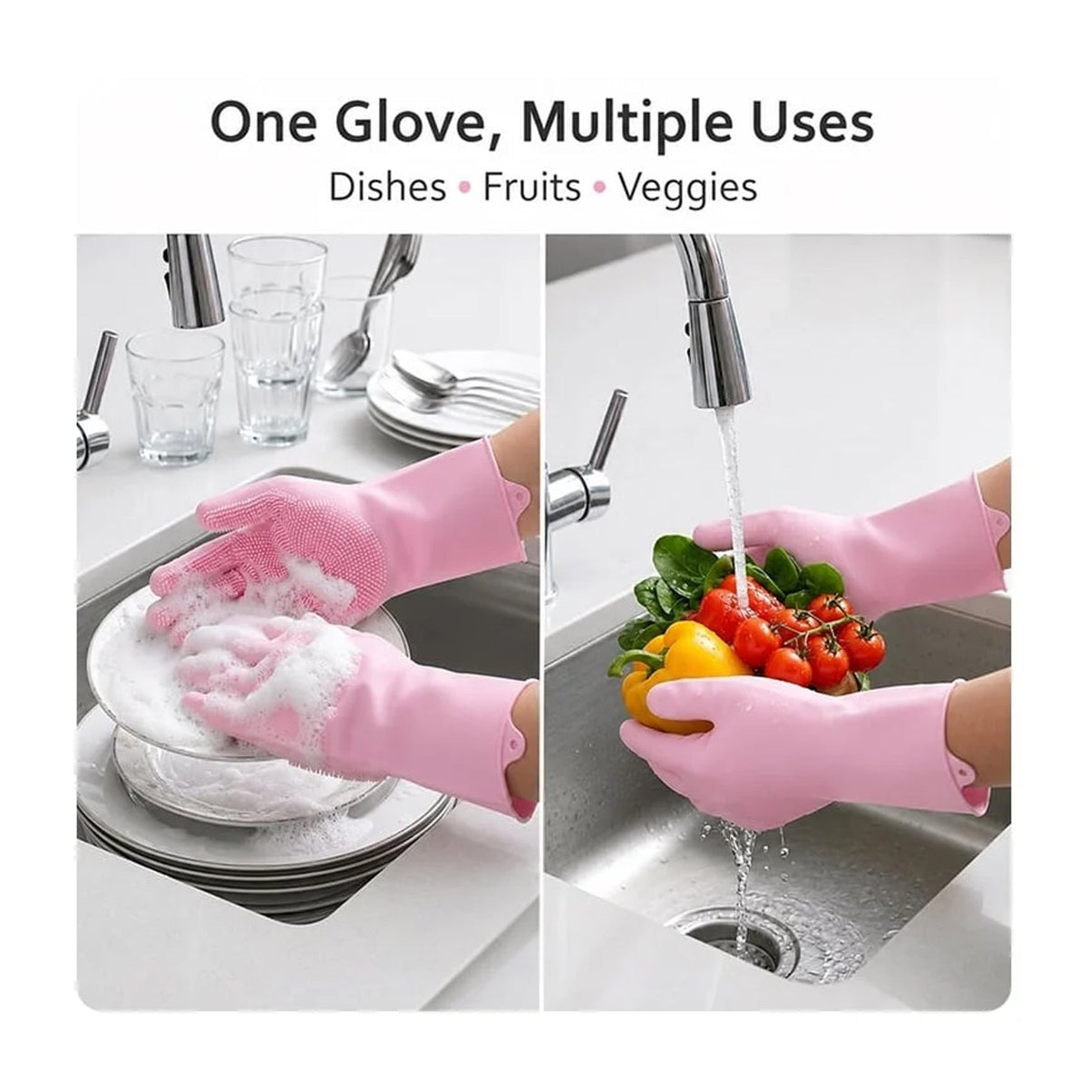 Multipurpose Reusable Scrubber Cleaning Gloves – close-up