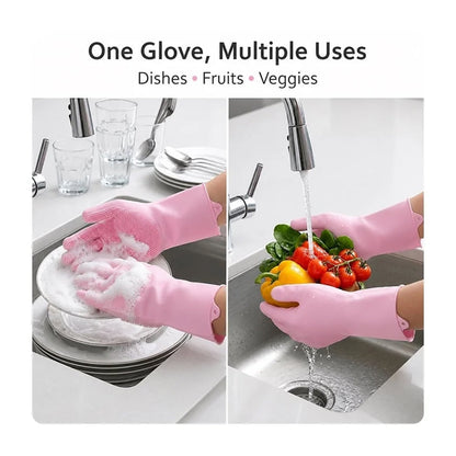 Multipurpose Reusable Scrubber Cleaning Gloves – close-up
