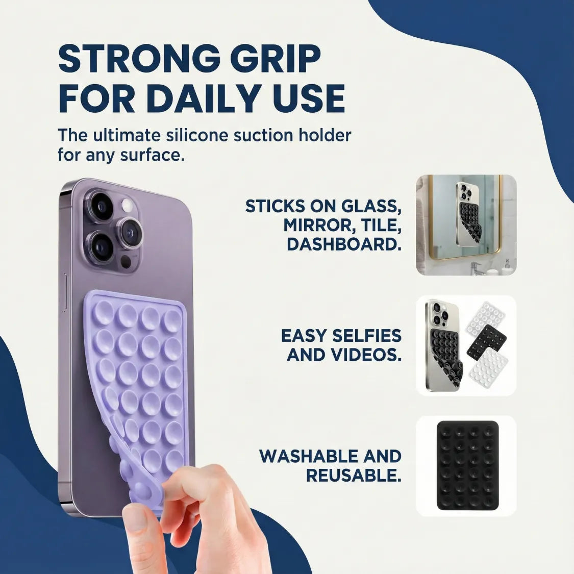 Suction Phone Holder Mount – Silicone Grip, Mix Colors – close-up