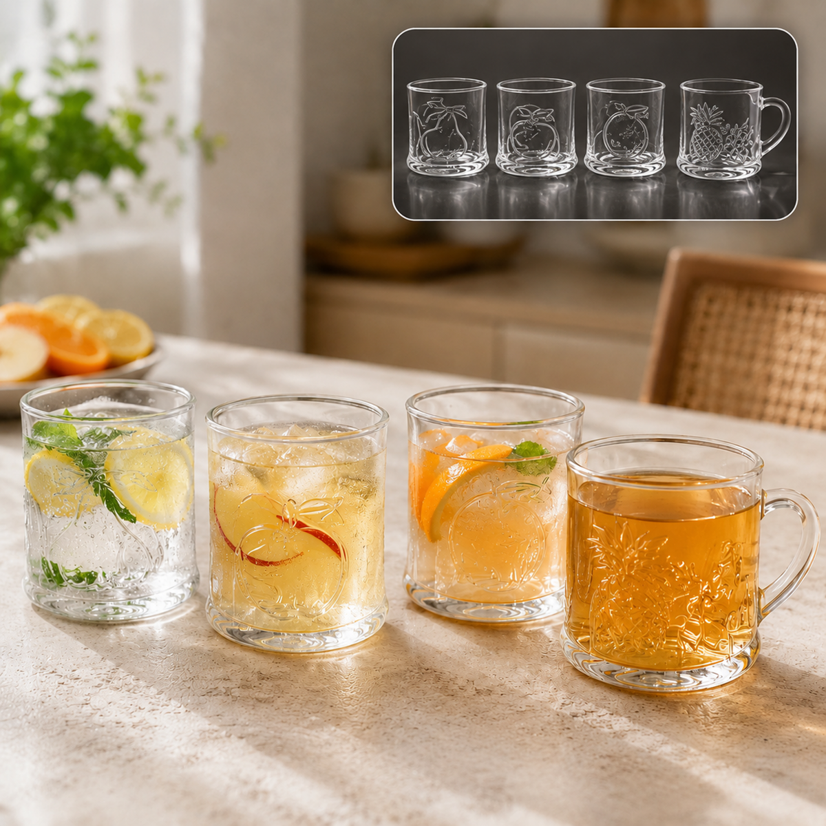 Premium Glass Drinkware Cup & Mugs set – (4 pc Set)