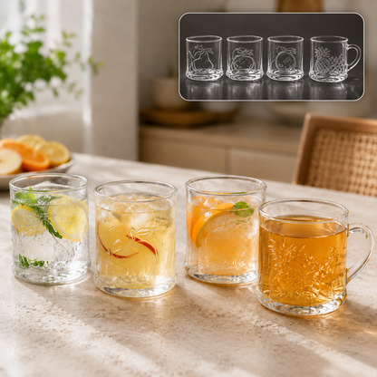 Premium Glass Drinkware Cup & Mugs set – (4 pc Set)