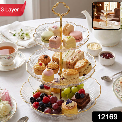 Three Layer Plastic Snack Serving Rack – side view
