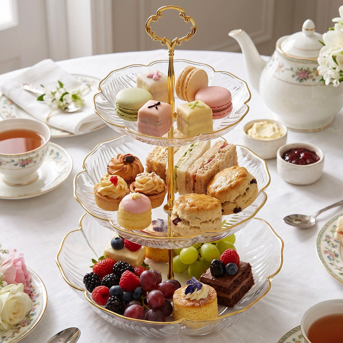Three Layer Plastic Snack Serving Rack – close-up