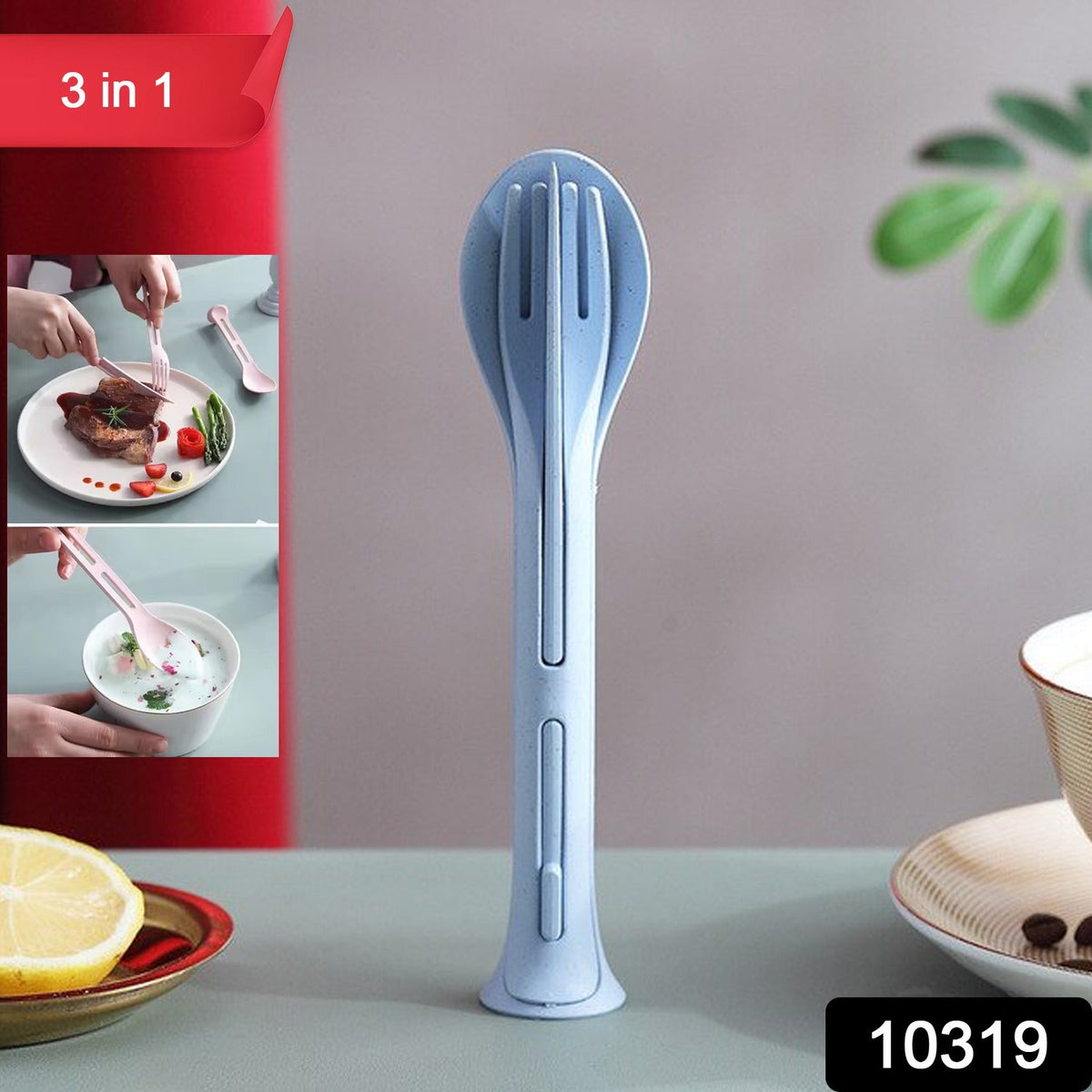 Reusable Cutlery set – 3-in-1 Spoon Fork Knife – side view