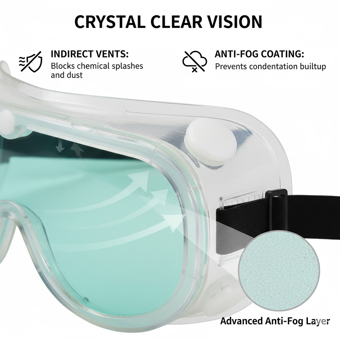 Eye Safety Goggles – Impact Resistant, Anti-Fog Lens – detail view