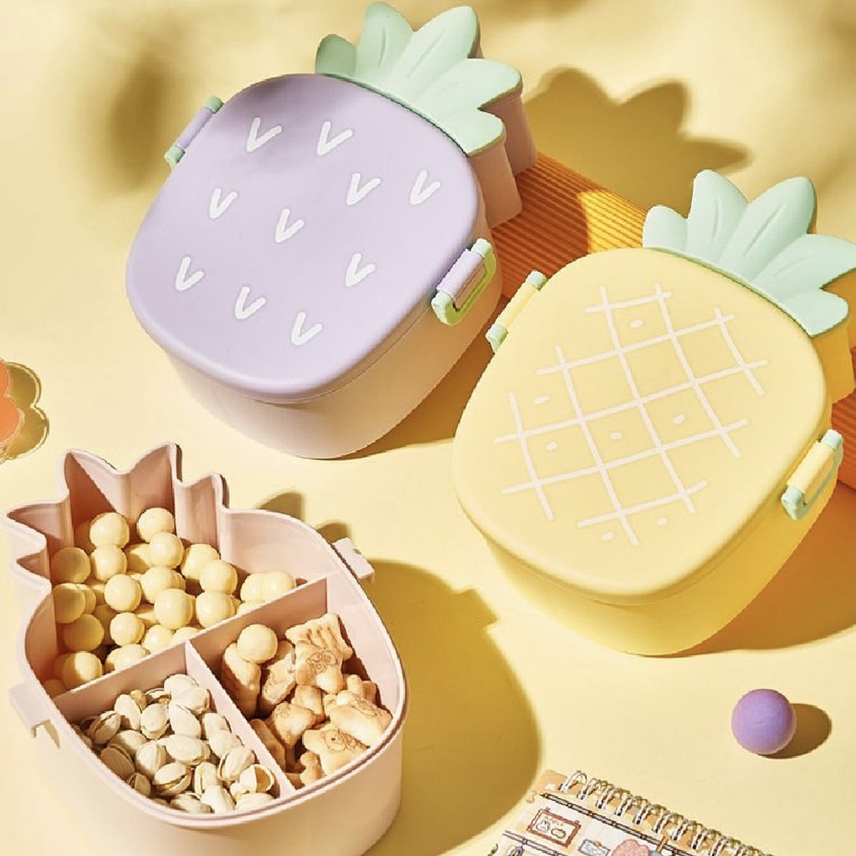 Kids Bento Lunch Box – Pineapple Design with Fork & Spoon
