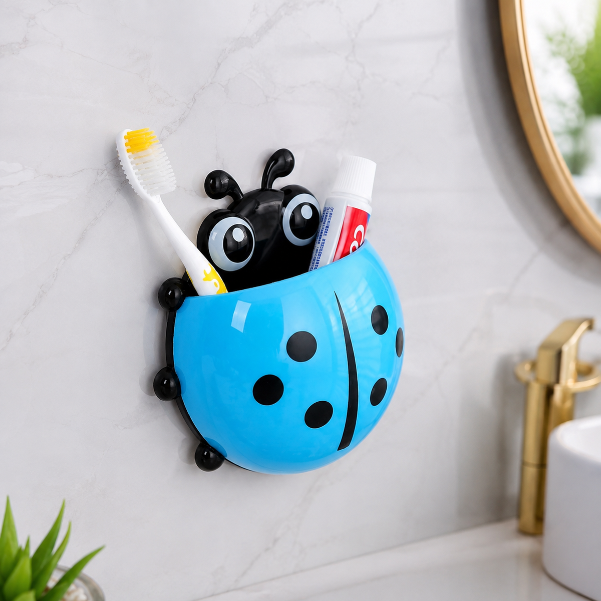 Ladybug Toothbrush Holder – Suction Hook Bathroom Organizer