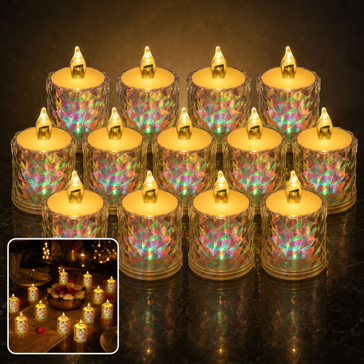 LED Tealight Candles 12 Pack – Flameless Diwali Decor