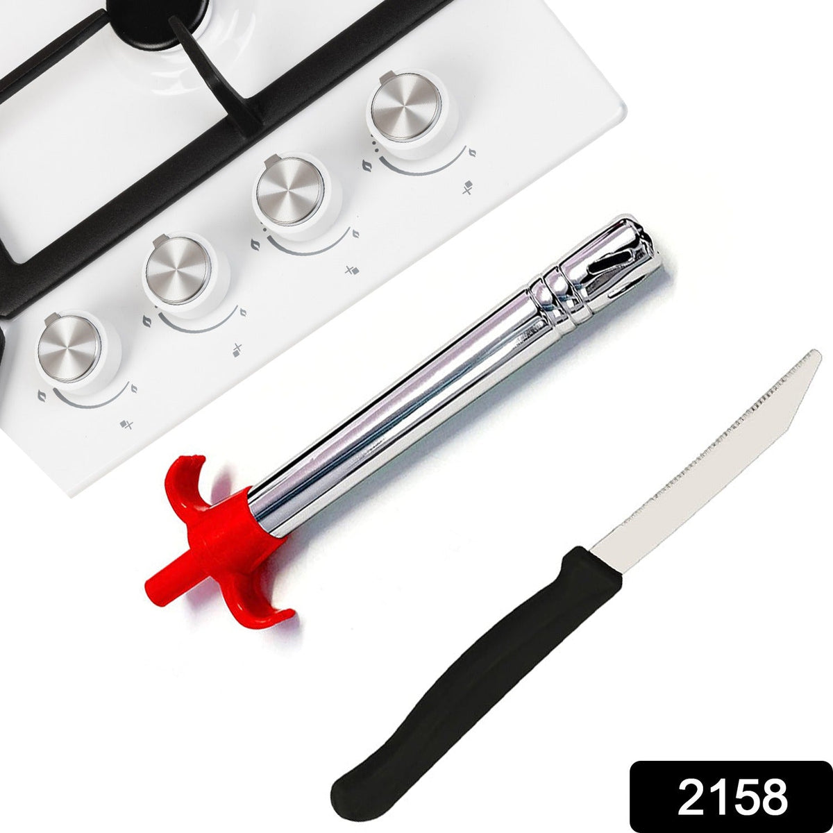 Stainless Steel Gas Lighter & Knife set – 2-in-1 Kitchen – side view