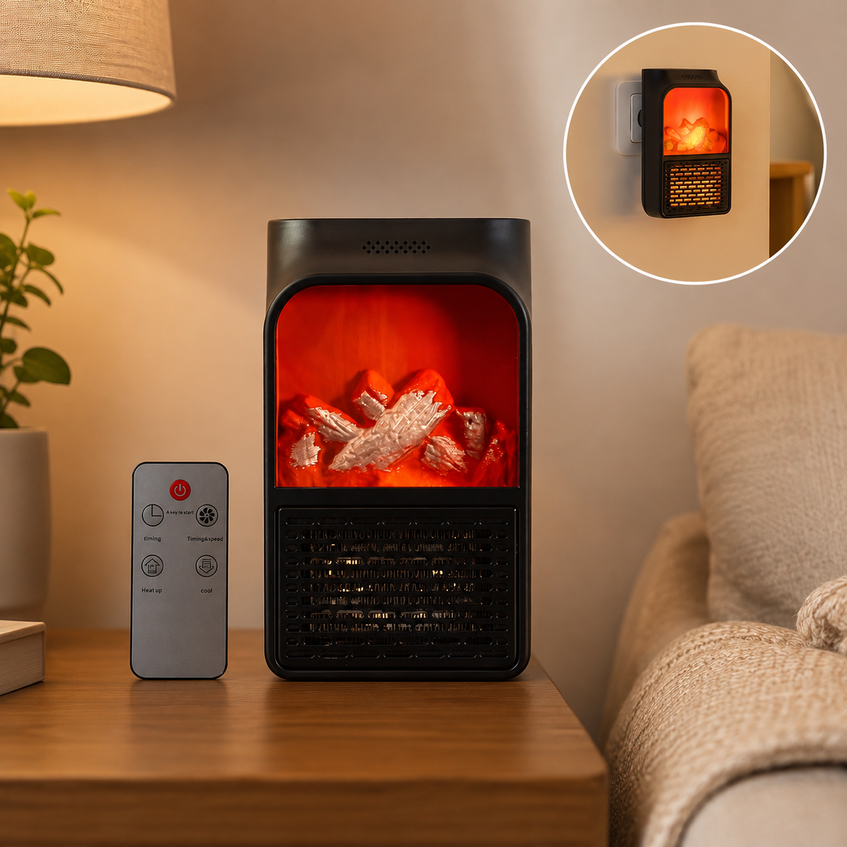 Electric Fireplace Heater – Realistic LED Flame