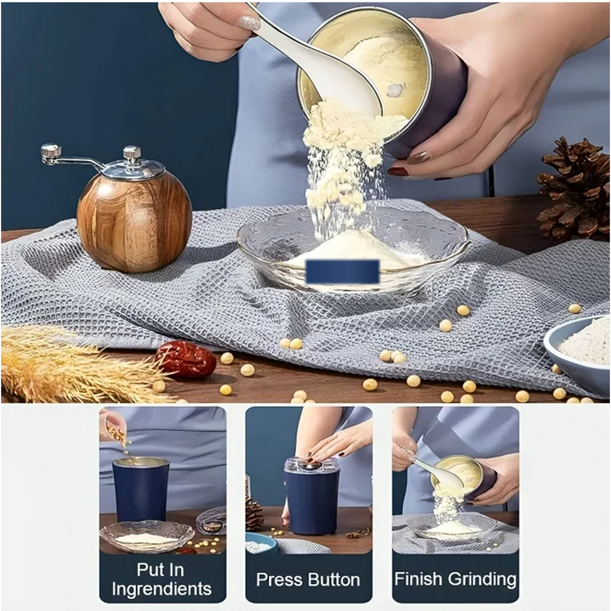 Coffee Grinder Blender – Portable 4-Blade Mini Mixer – detail view