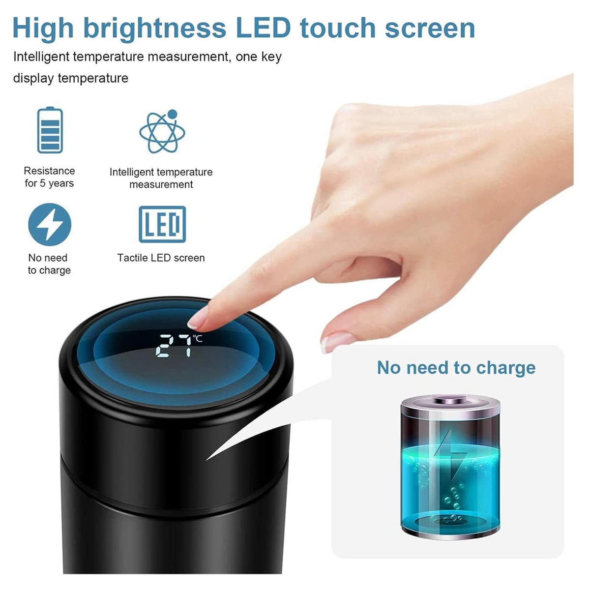 Smart Vacuum Insulated Water Bottle – LED Temperature – close-up