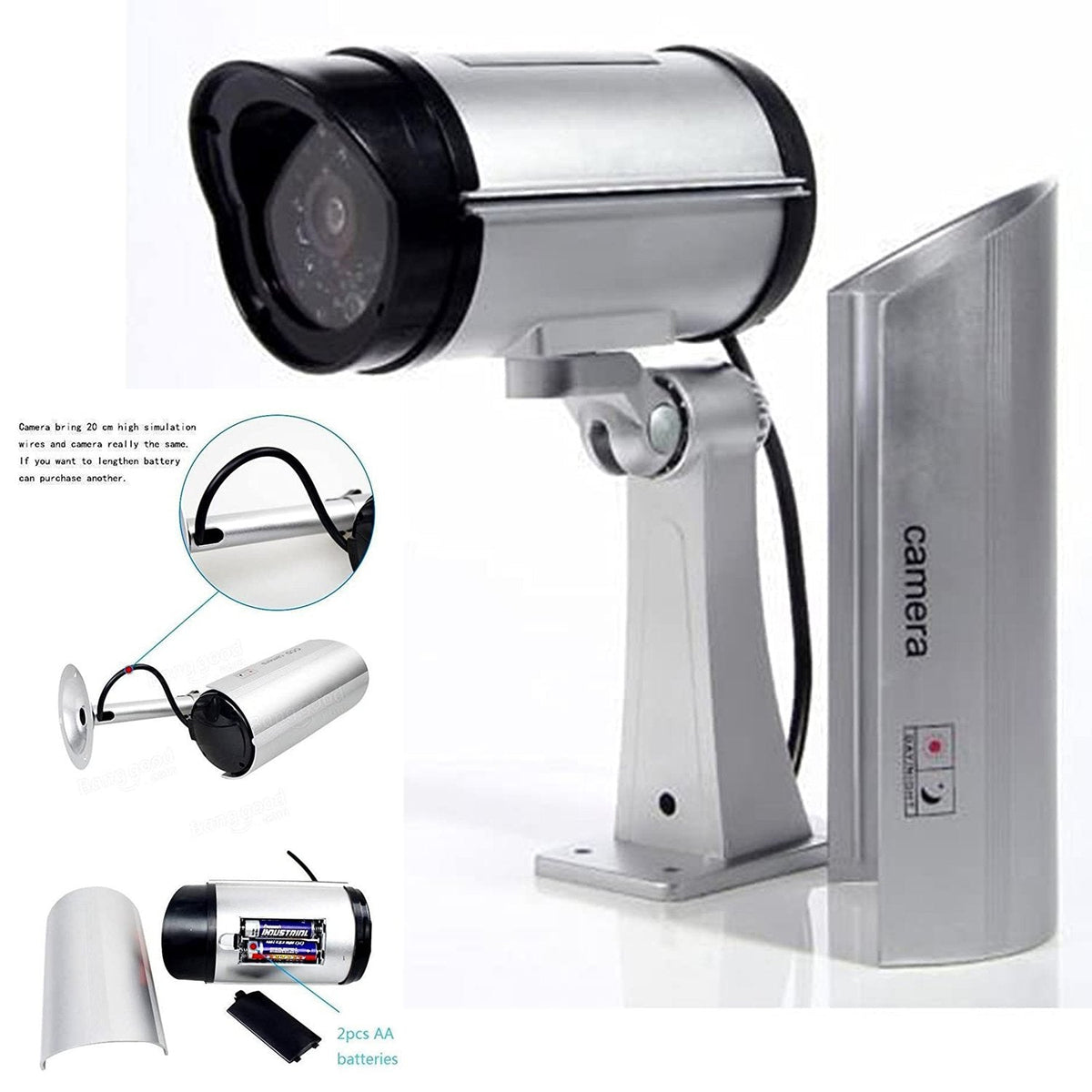 Dummy Security Camera – Outdoor Fake CCTV with LED – detail view