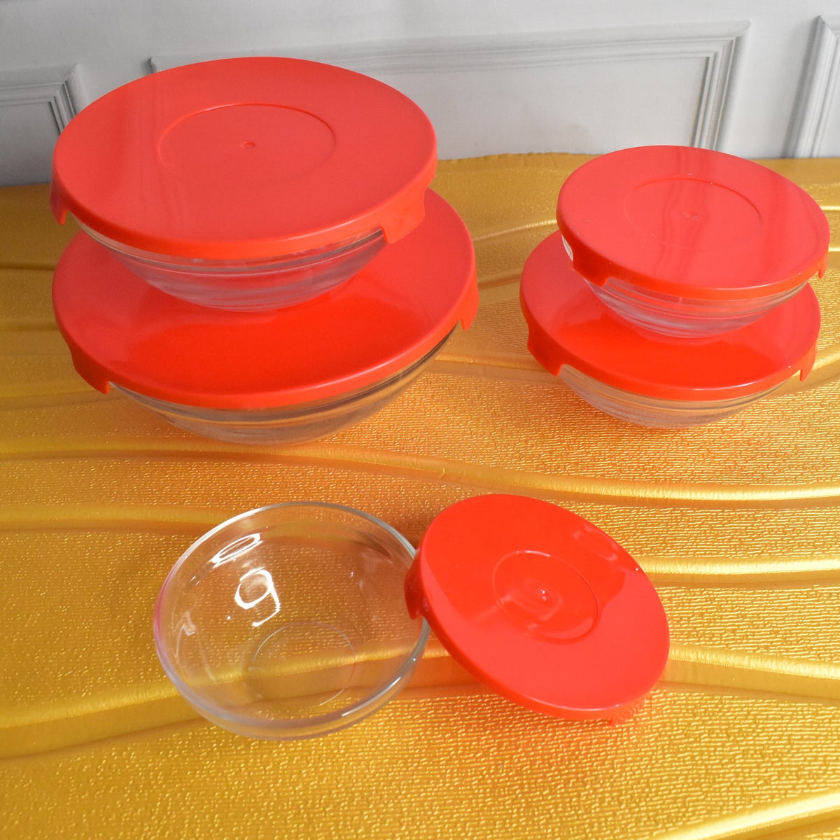 Glass Bowl set – 5 pcs Mixing & Storage with Lids – alternate view
