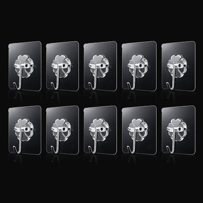 Transparent adhesive wall hooks 10pc set on white background