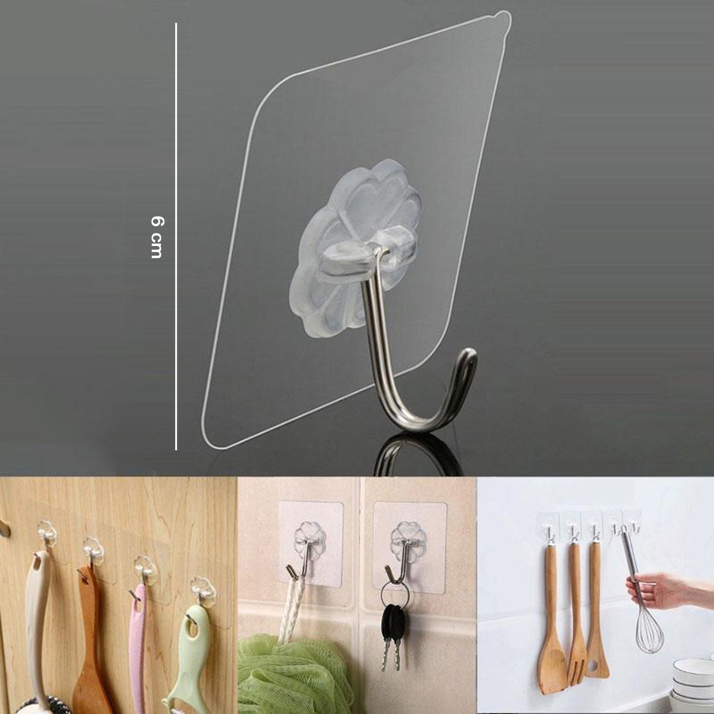 Size guide for wall hooks showing dimensions