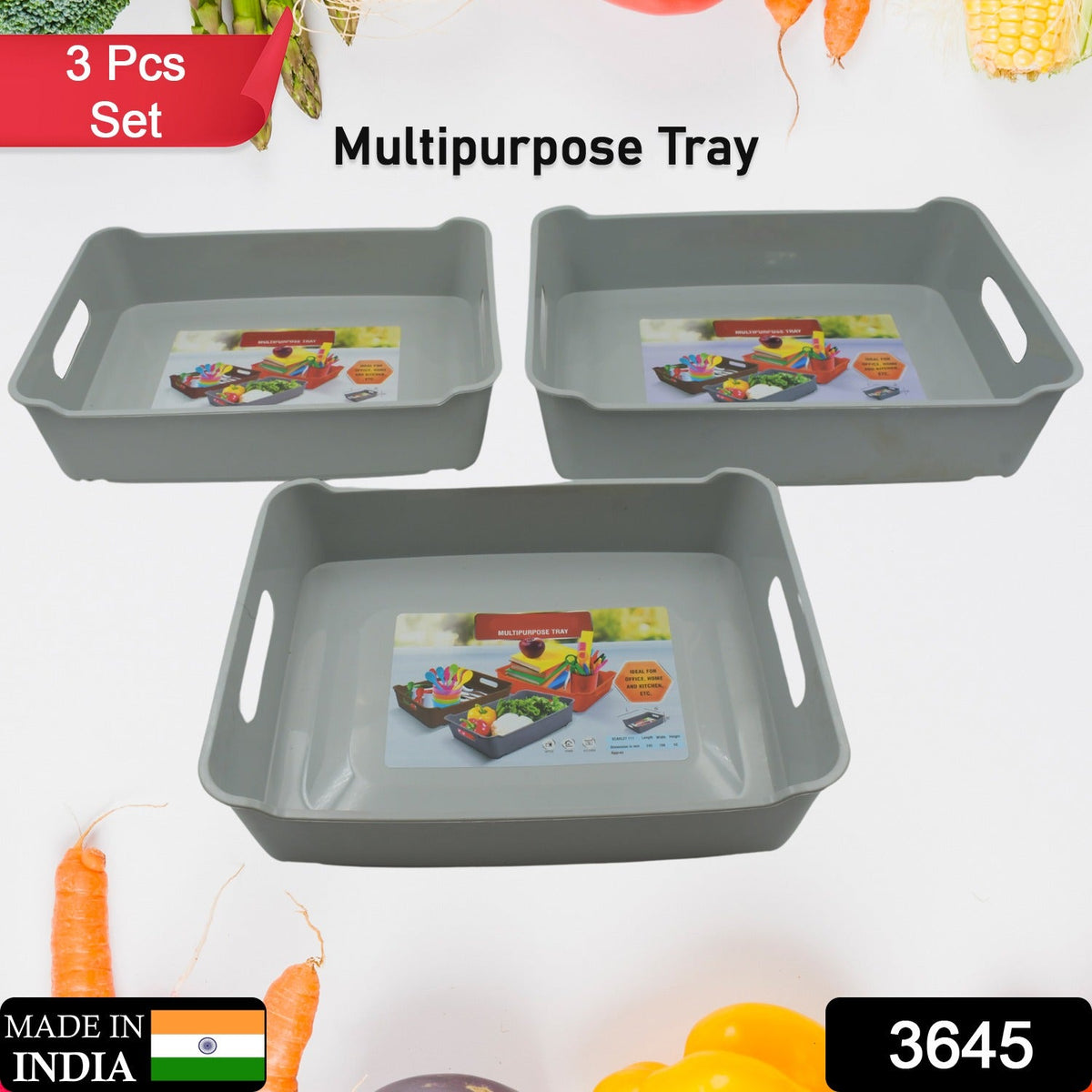 Plastic Storage Tray set of 3 – Multi-Purpose Organizer – side view
