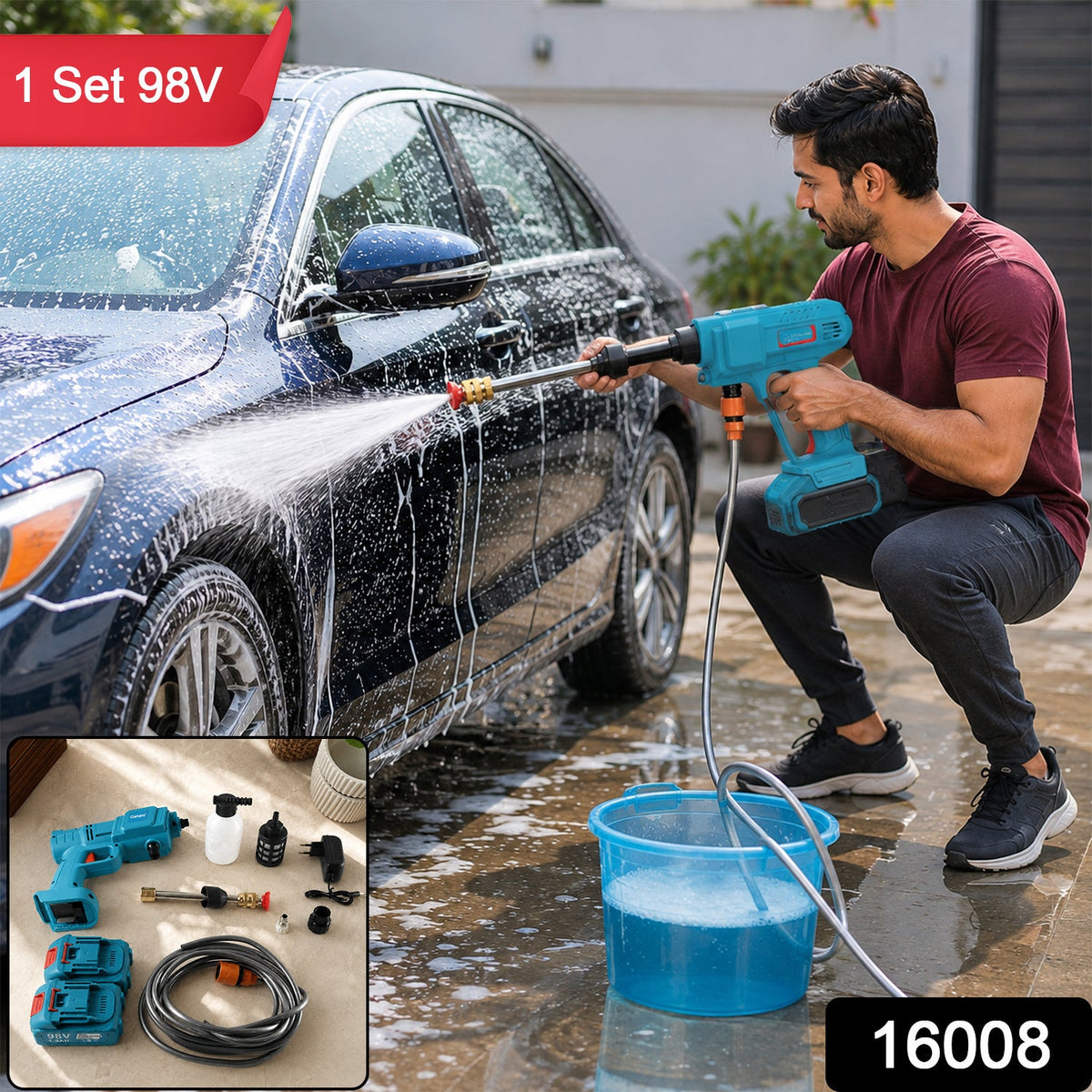 98V High Pressure Wireless Car Washer Kit – side view