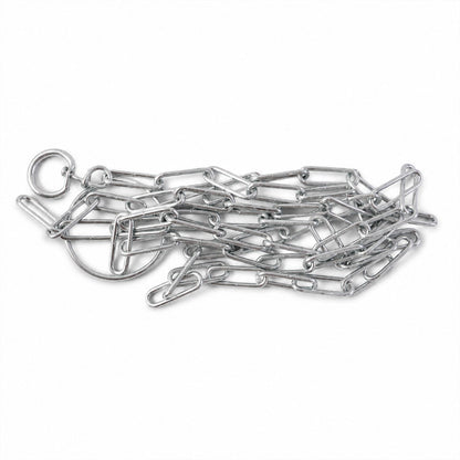 Dog chain leash on white background showing length and material