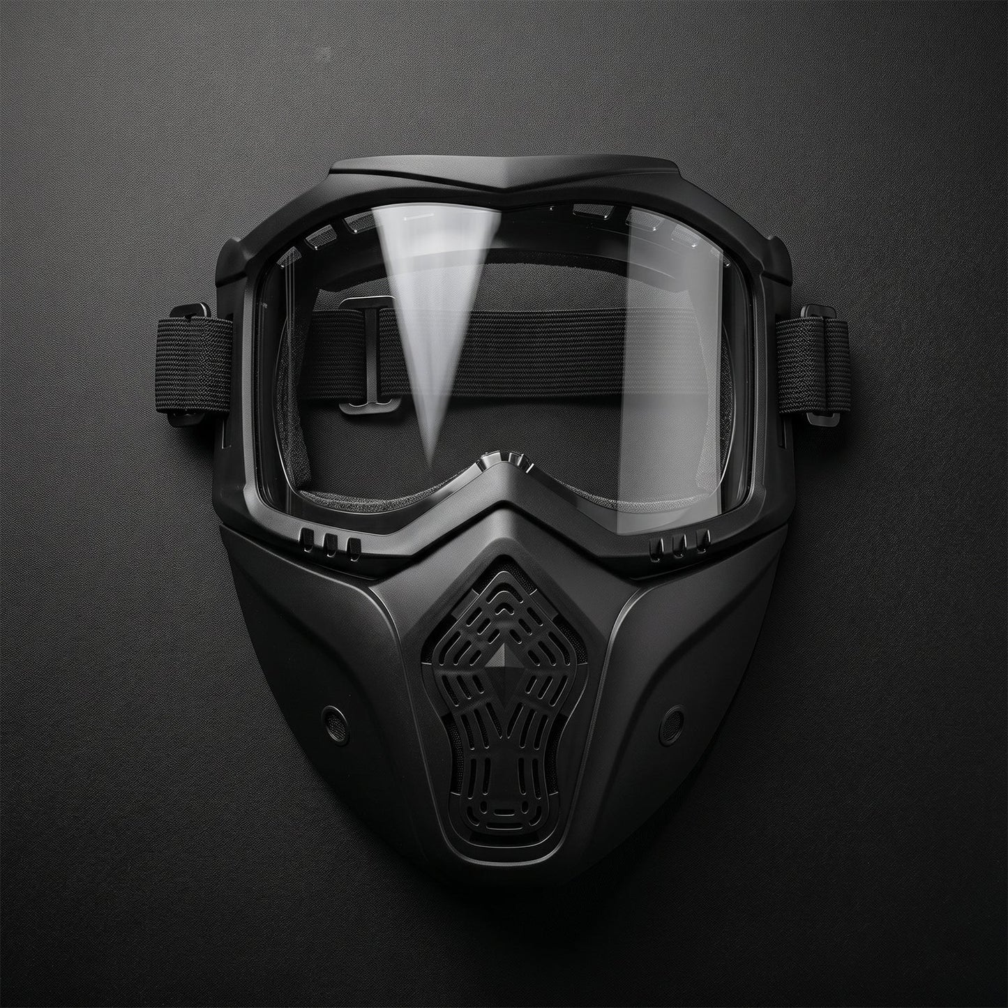 Full view of protective riding goggles with detachable shield in black