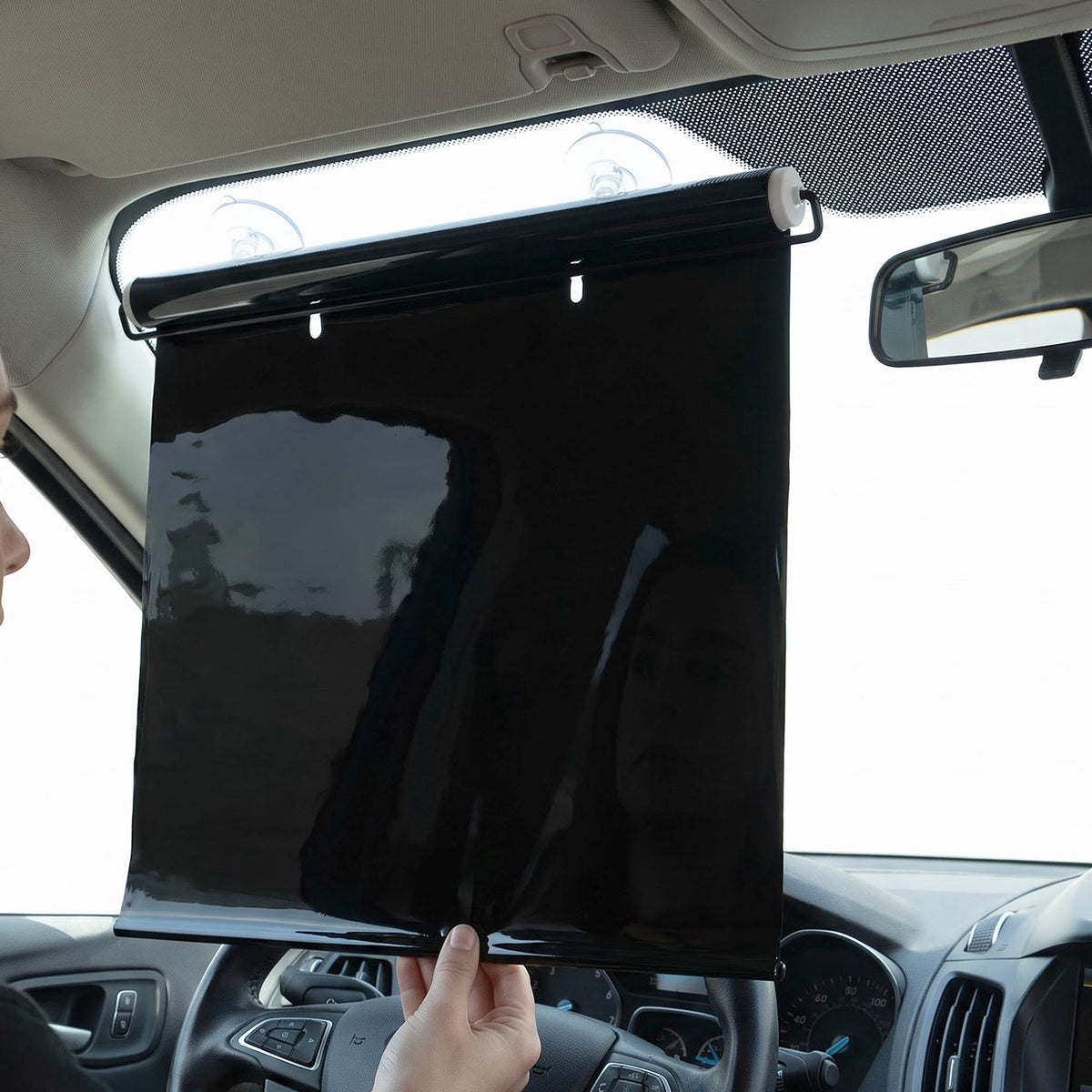 Retractable Car Windshield Sun Shade Curtain – close-up