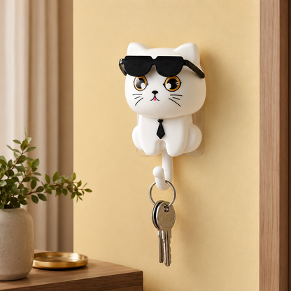Cat Wall Hook – Cute Sunglasses Design, Self-Adhesive