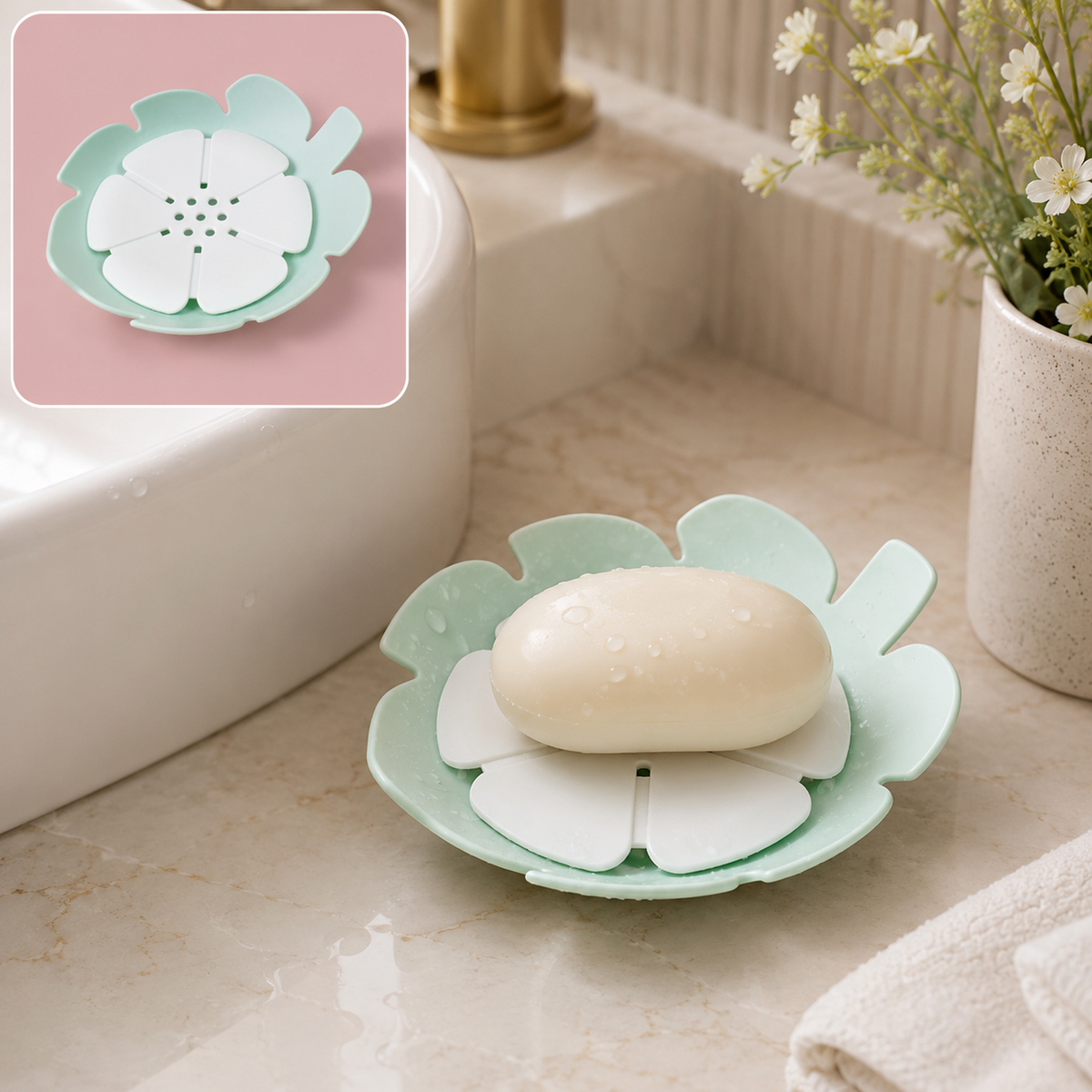 Plastic Soap Dish – Self-Draining Floral Design