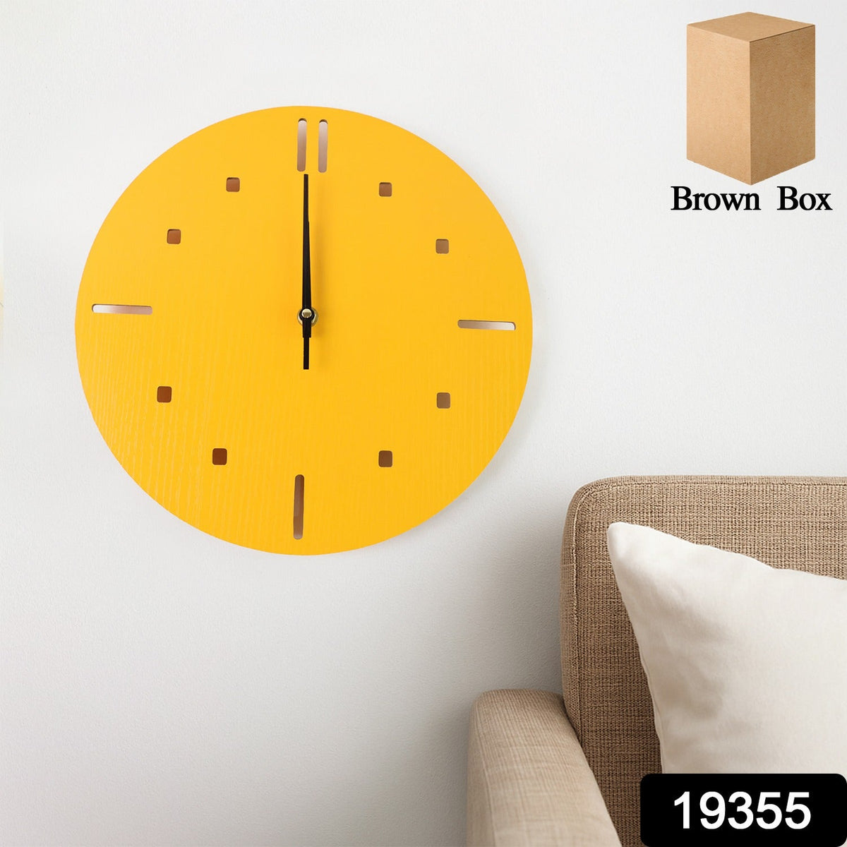 Yellow Silent Wall Clock – Modern Non-Ticking Timepiece – side view