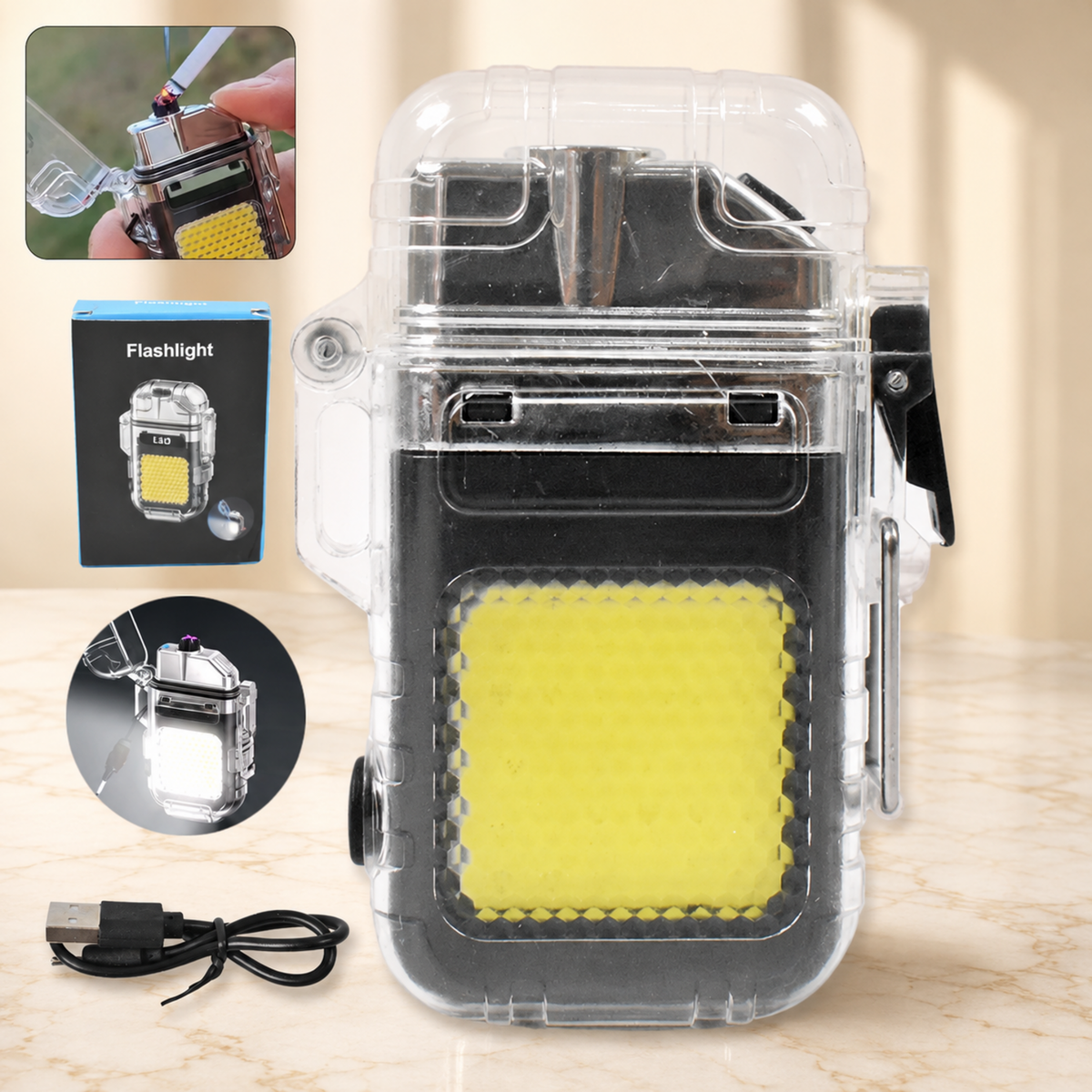 Electric Lighter Flashlight – USB Rechargeable 3-Mode COB
