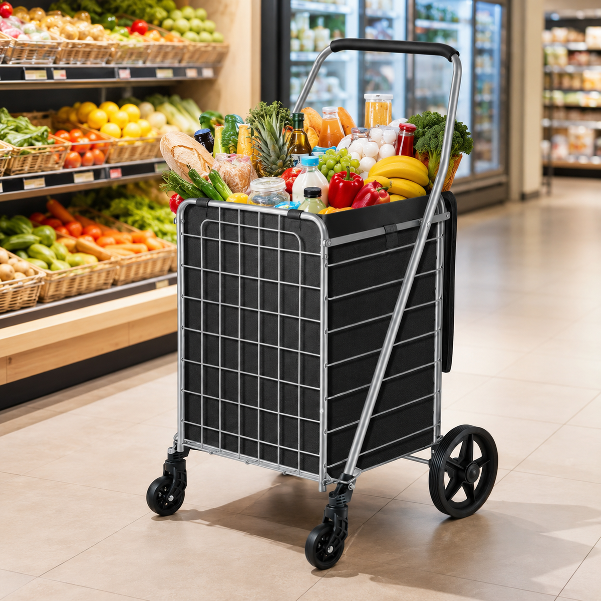 Foldable Shopping Cart – Durable Iron Frame & Dual Swivel